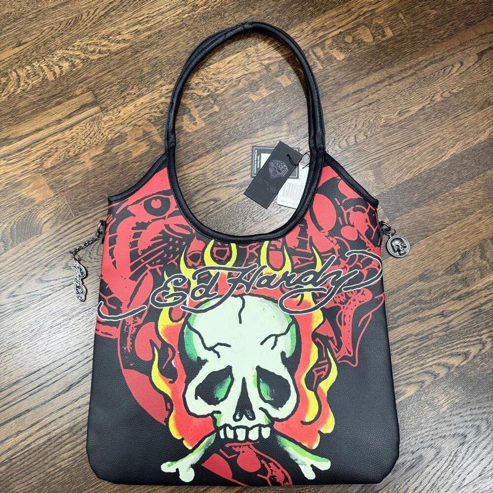 ed hardy red and black slim tote shoulder folder bag